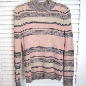 Prana Ribbed Mock Neck Sweater Pink Stripes